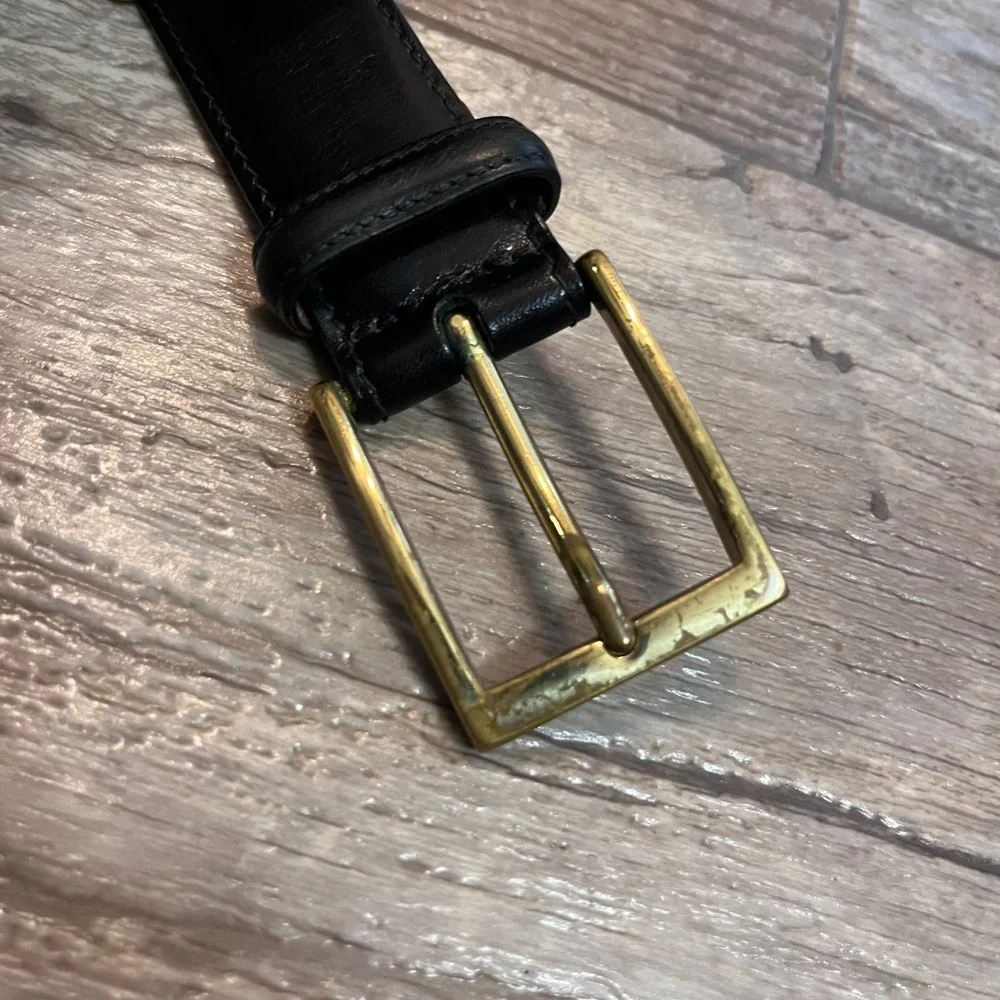 Brooks‎ Brothers Mens Black Leather Dress Belt Gold Buckle Size 38 Made in USA